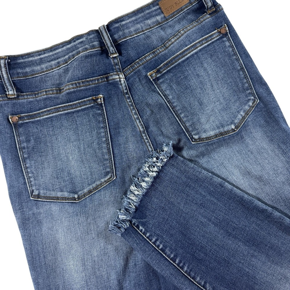 Judy Blue Relaxed Fit Jeans Women 30 Blue Frayed Fringe Hem High Rise Straight
